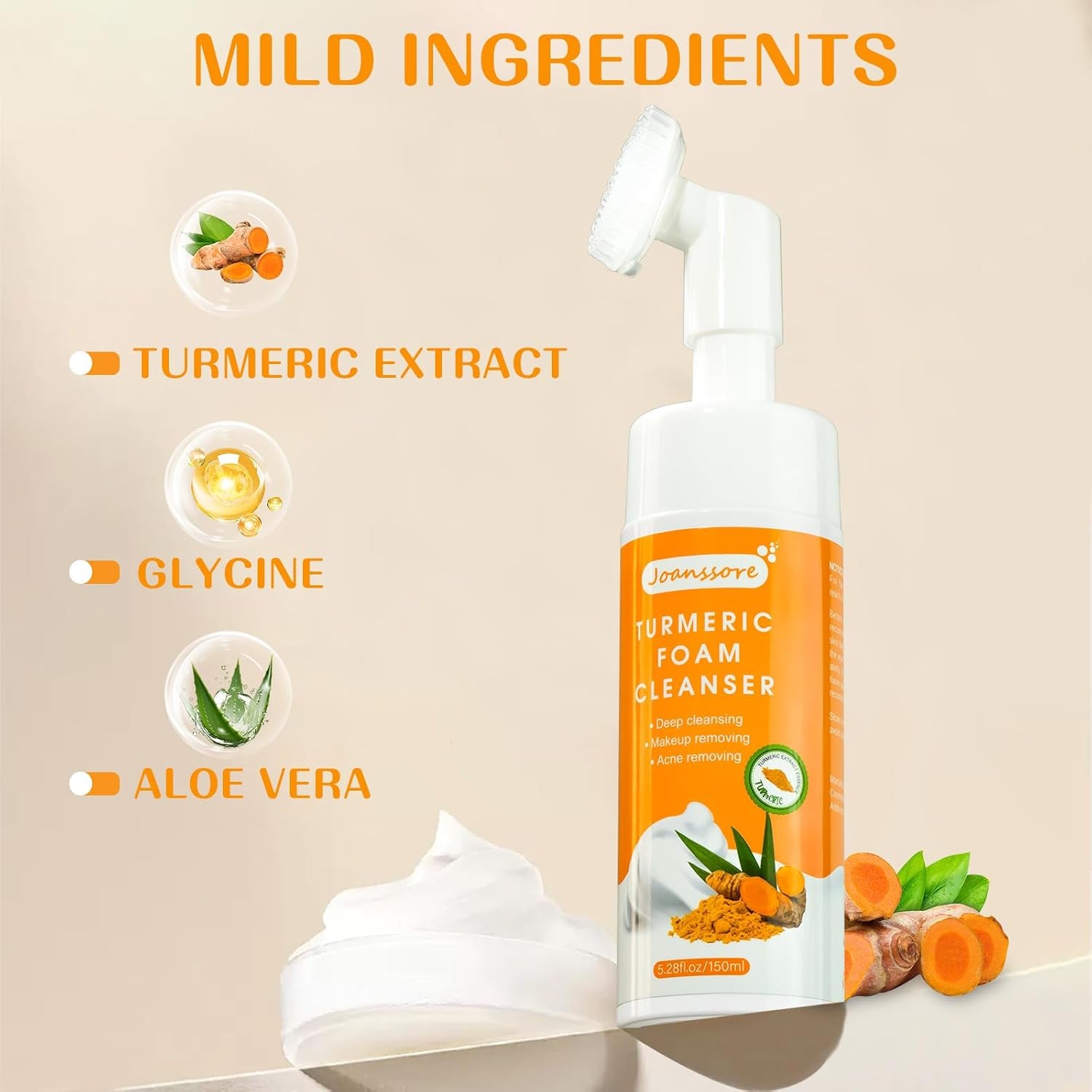 2Pcs Turmeric Facial Cleanser, Turmeric Face Wash, Turmeric Foaming Cleanser, Foaming Face Wash, Tumeric Face Wash, Turmeric Wash Facial Cleanser, Deep Clean and Firm Pores, 5.28 Fl.Oz/1Pcs