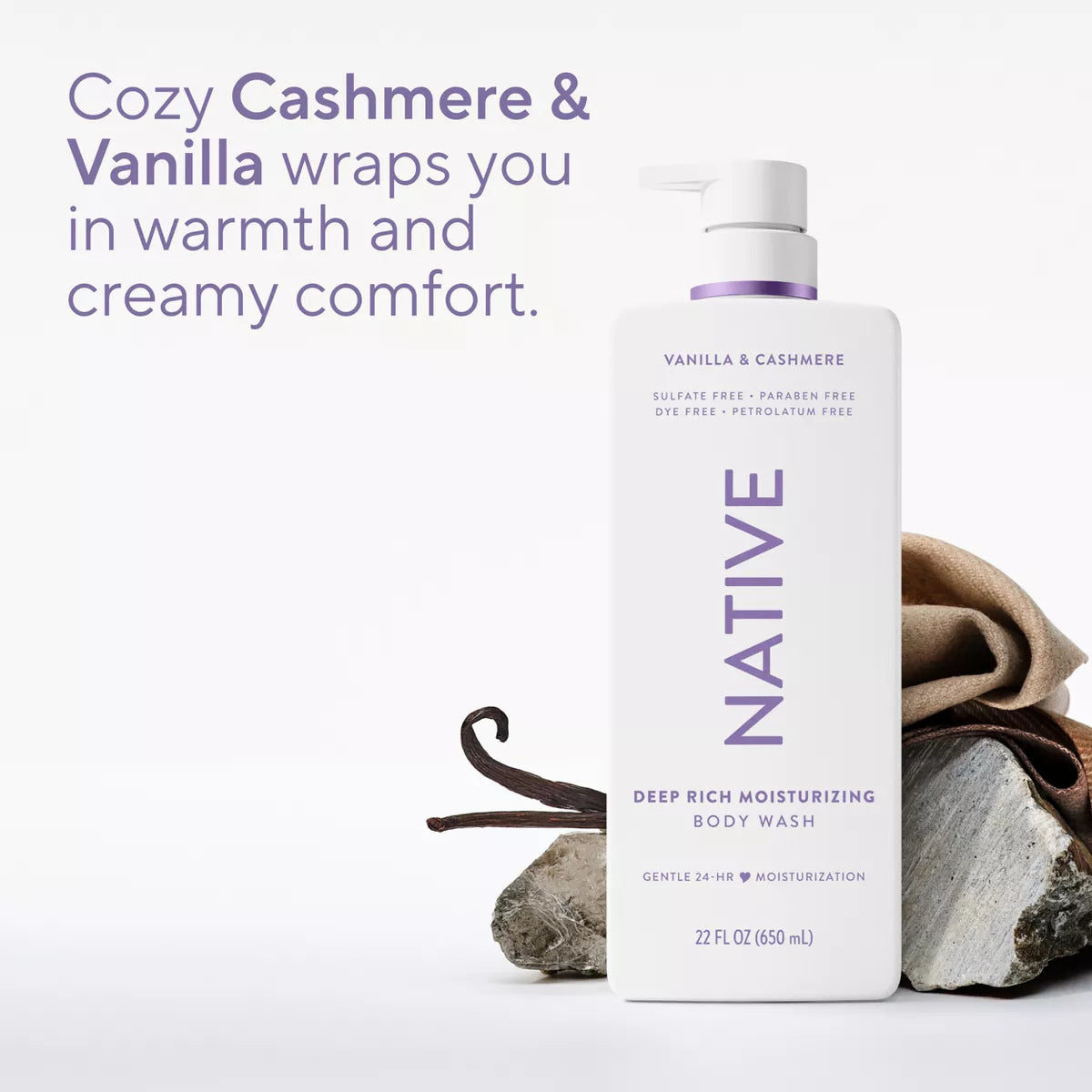 Native Moisturizing Bodywash - Vanilla & Cashmere - 22 Fl Oz: Paraben-Free, Sulfate-Free, Sensitive Skin, Whole Body