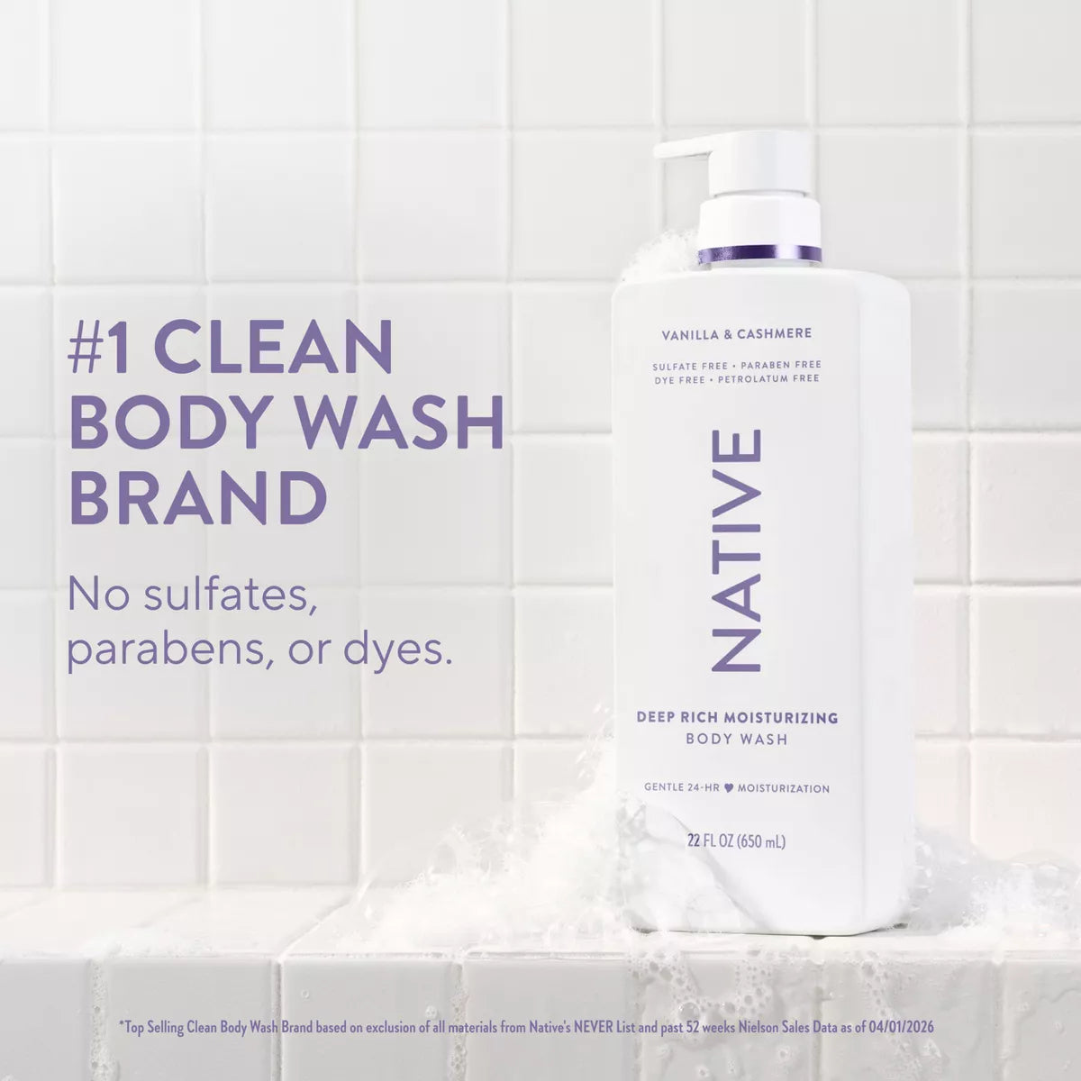 Native Moisturizing Bodywash - Vanilla & Cashmere - 22 Fl Oz: Paraben-Free, Sulfate-Free, Sensitive Skin, Whole Body