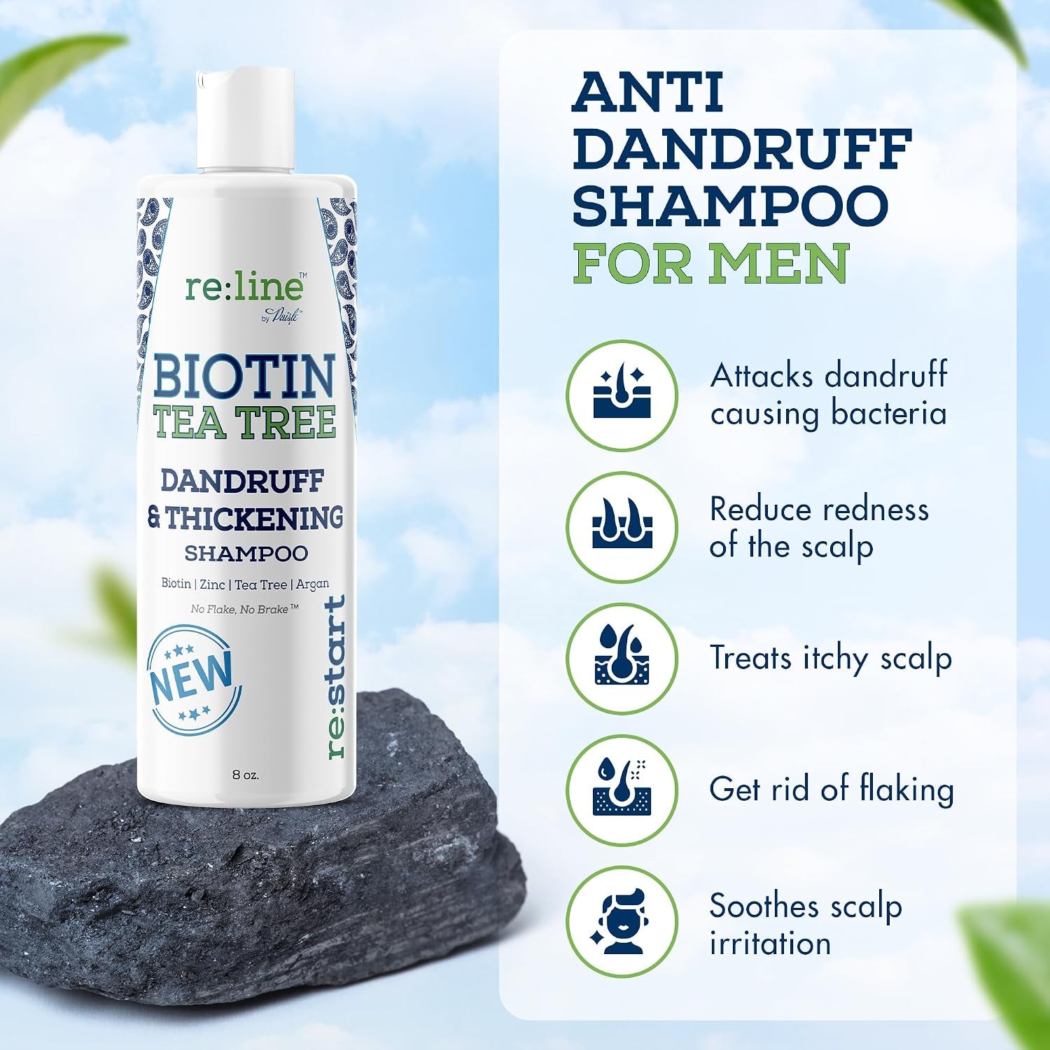 Anti Dandruff Shampoo for Men - Tea Tree Oil & Zinc Shampoo for Dandruff & Thinning Hair (8 OZ)