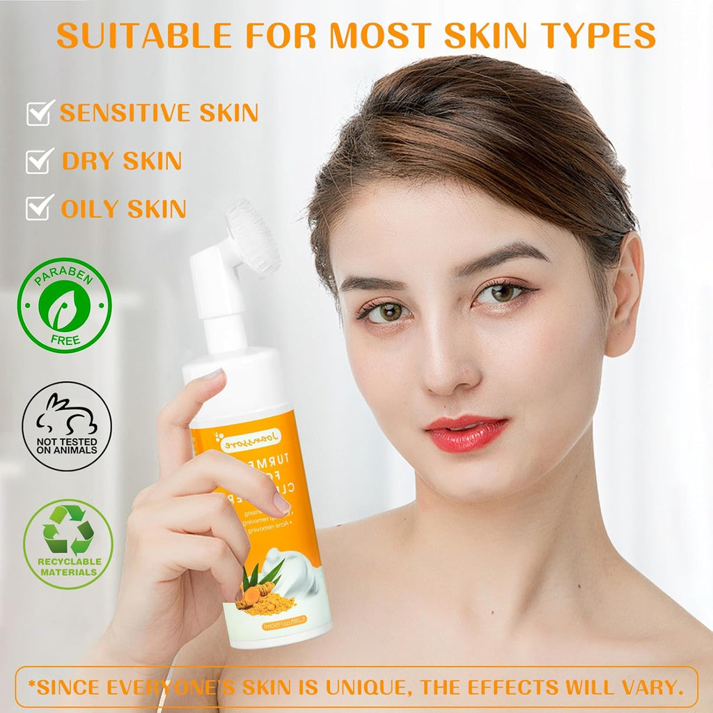 2Pcs Turmeric Facial Cleanser, Turmeric Face Wash, Turmeric Foaming Cleanser, Foaming Face Wash, Tumeric Face Wash, Turmeric Wash Facial Cleanser, Deep Clean and Firm Pores, 5.28 Fl.Oz/1Pcs