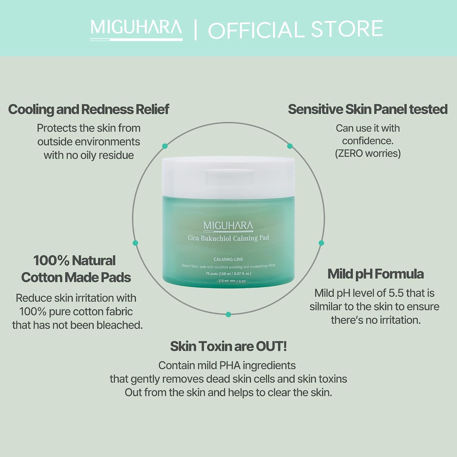 Cica Bakuchiol Calming Toner Pads | Korean Skincare (150ml / 5.07 fl oz)