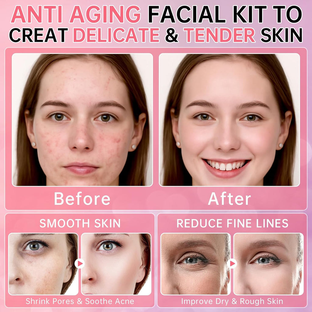 Collagen Sakura Skincare Gift Set - Cherry Blossom Moisturizing and Revitalizing Routine for Teen Girls and Women, 6-Piece Korean Daily Skincare Kit