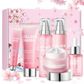 Collagen Sakura Skincare Gift Set - Cherry Blossom Moisturizing and Revitalizing Routine for Teen Girls and Women, 6-Piece Korean Daily Skincare Kit