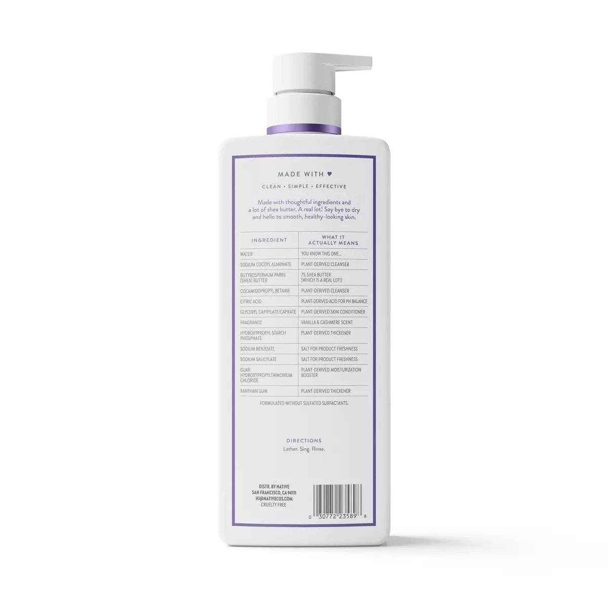 Native Moisturizing Bodywash - Vanilla & Cashmere - 22 Fl Oz: Paraben-Free, Sulfate-Free, Sensitive Skin, Whole Body