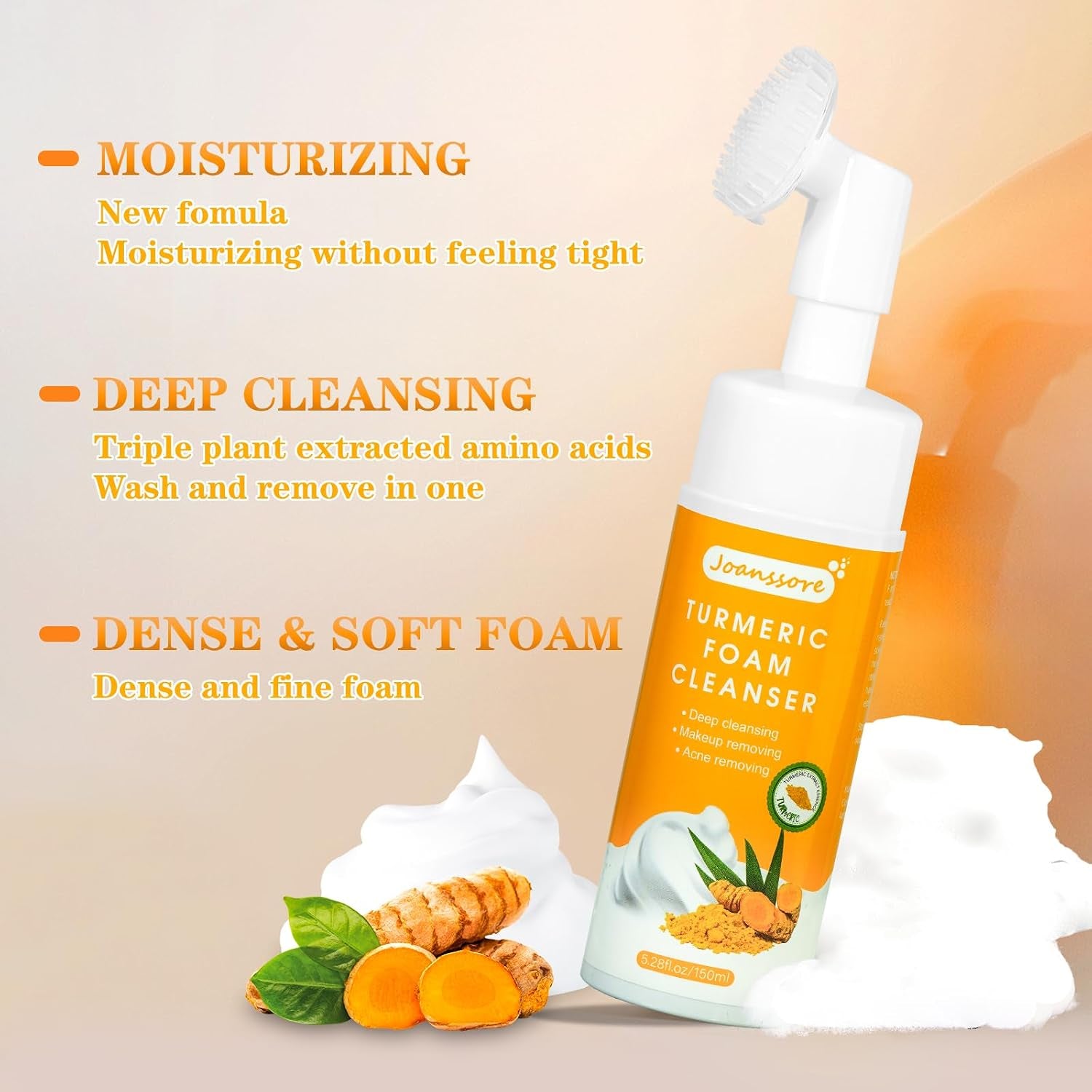 2Pcs Turmeric Facial Cleanser, Turmeric Face Wash, Turmeric Foaming Cleanser, Foaming Face Wash, Tumeric Face Wash, Turmeric Wash Facial Cleanser, Deep Clean and Firm Pores, 5.28 Fl.Oz/1Pcs