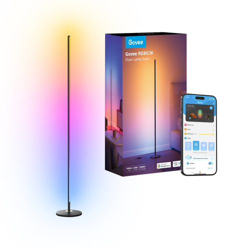 RGBICW Smart Corner Floor Lamp glowing with multicolor light in a corner