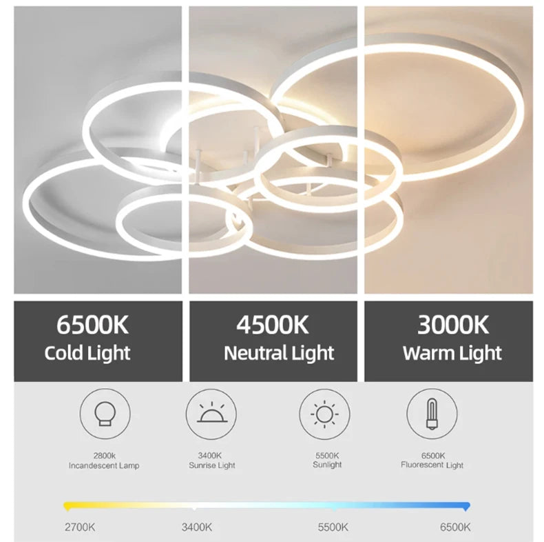 Modern Circular Ring LED Ceiling Chandelier Living Bedroom Dining Room Lamps Indoor Lights Home Decor Luminaire AC85-260V