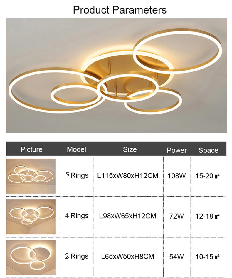 Modern Circular Ring LED Ceiling Chandelier Living Bedroom Dining Room Lamps Indoor Lights Home Decor Luminaire AC85-260V