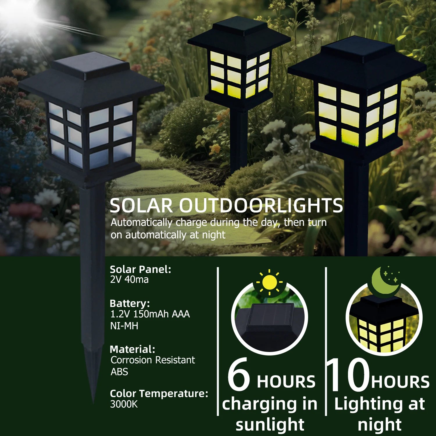 2Pcs Outdoor LED Solar Lights Solar Powered Garden Lamp Waterproof For Yard Patio Lawn Pathway Walkway Decoration Lighting