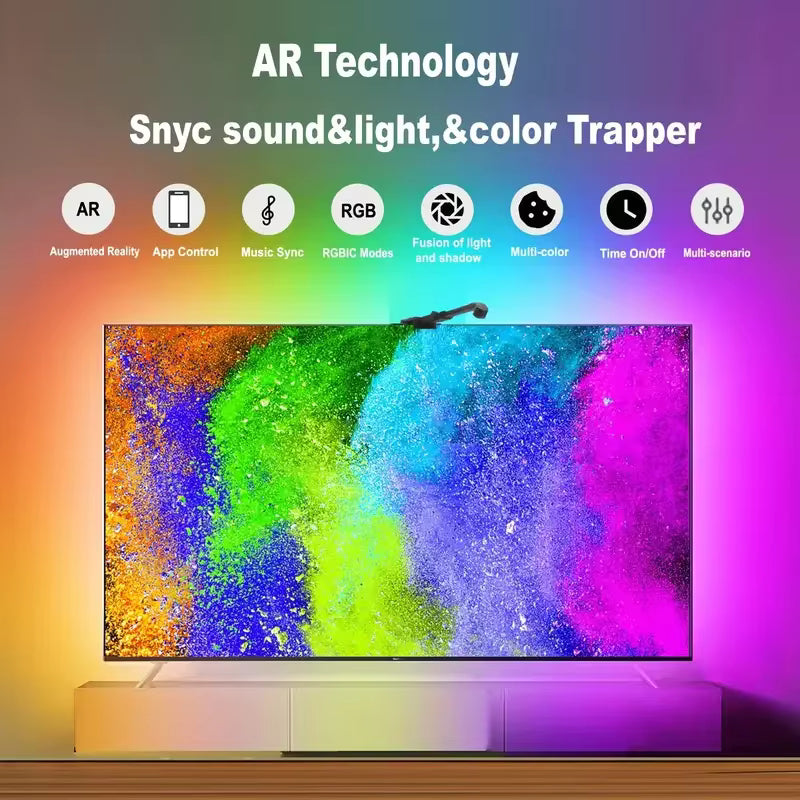 Smart TV LED Backlight with Camera for 55-75 inch Screens RGBIC LED Strip Lights Sync to Screen& Music Gaming Room Decor Light